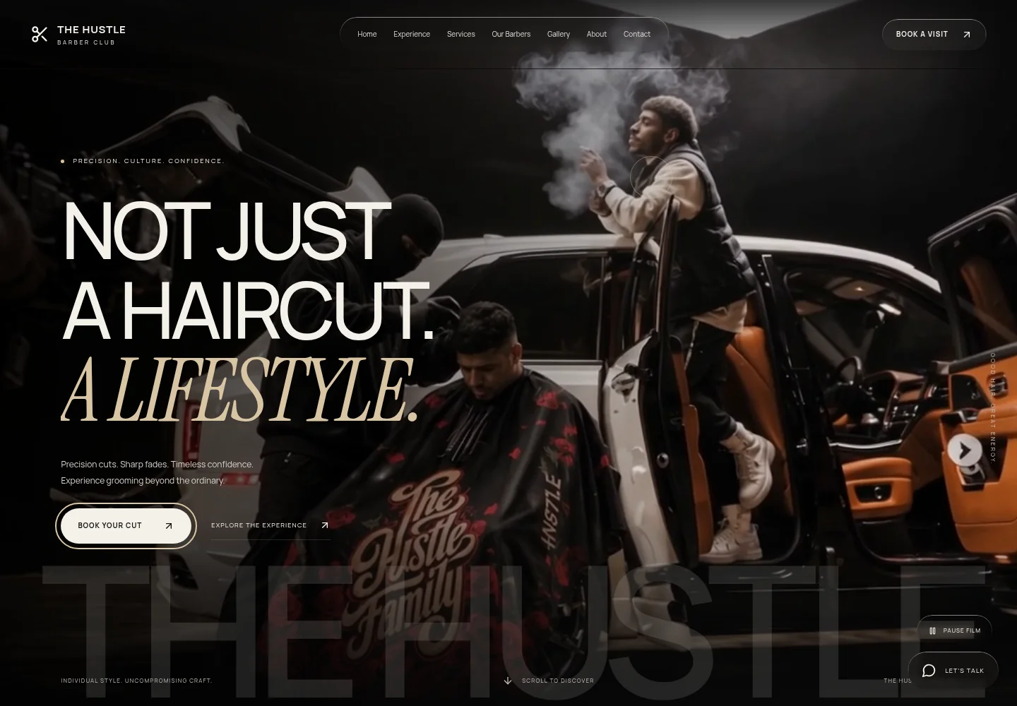 Homepage screenshot of THE HUSTLE BARBER CLUB · DEMO