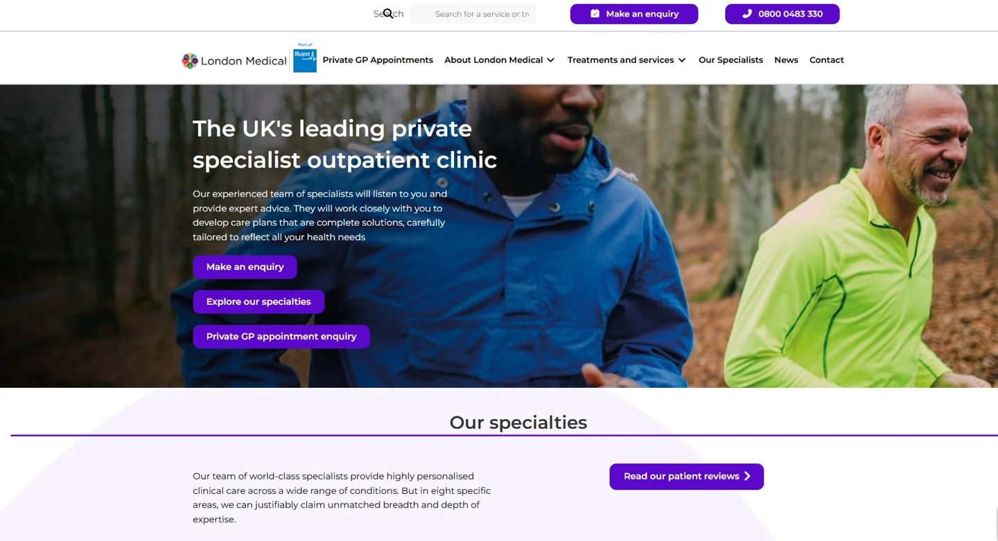 Homepage screenshot of London Medical